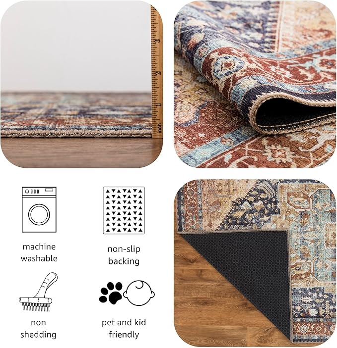 Keen Home Design 2x7 Rug - Machine Washable Runner Rug with Non-Slip Backing, Ideal for Hallway, Entryway, Kitchen, Laundry Room - Vintage, Easy Clean, Durable, Low Pile Rug - (2'6" x 7')