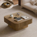 Square Small Coffee Table with Storage, Modern Wooden Coffee Table with Solid Wood Veneered, Fluted Center Table Drum Tea Table for Living Room Apartment, 31.5''L×31.5''W×14''H