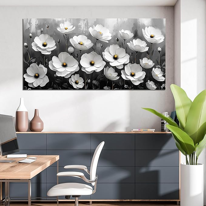 Prepeyssee Black and White Botanical Wall Art floral wall decor for Bedroom Living Room Office Modern Artwork Canvas Prints 29x59 Inch