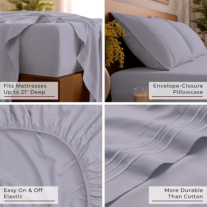 Mellanni Full Sheet Set - 6-Piece Iconic Collection Bedding, (Including 4 Pillowcases), 21-Inch Extra Deep Pocket, Easy Care, Ultra Soft, Cooling Sheets, Brushed Microfiber - Lavender