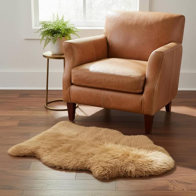 Super Area Rugs Brown Sheepskin Rug - Golden Brown Sheep Rugs - Premium Quality Sheep Skin for Chair Draping and Floor Covering