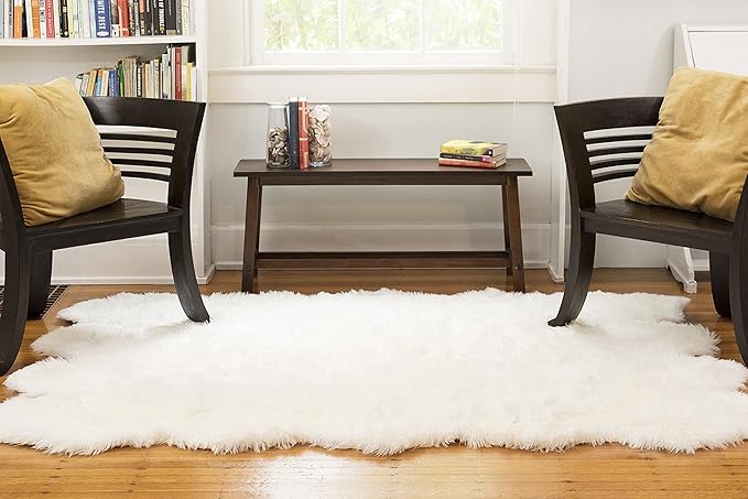 Walk on Me Silky Soft Shaggy Faux Fur Sheepskin Rug with Non-Slip Backing for Living Room, Bedroom, Kid's Room, or Nursery, Home Decor Accent, White