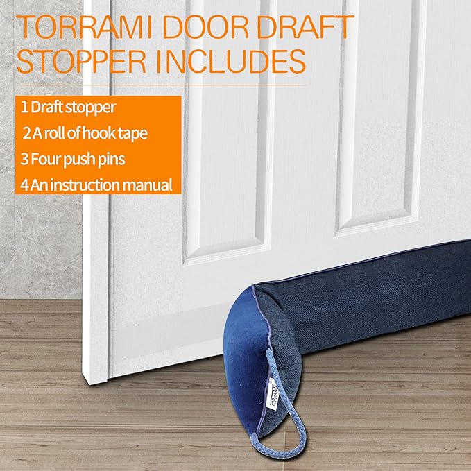 TORRAMI 38" Door Draft Stopper Under Bottom Insulation Noise Air Stopper 2.0LB,Draft Stopper Guard Seal for Doors and Windows - Dark Blue