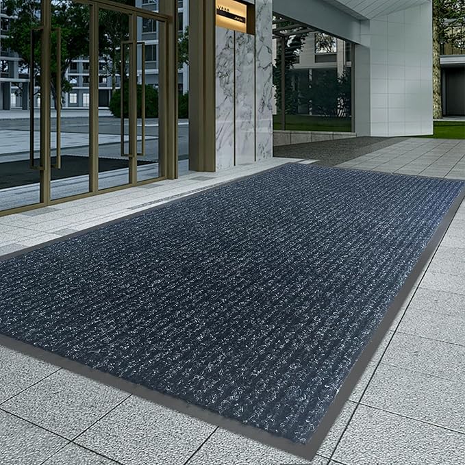 Front Door Mat,4'x6'Indoor Outdoor Door Mat,Heavy Duty Durable Welcome,Commercial Floor Mats Inside Outside Entrance, Waterproof All-Season, All-Weather Non Slip Backing Doormat for Entryway,Black