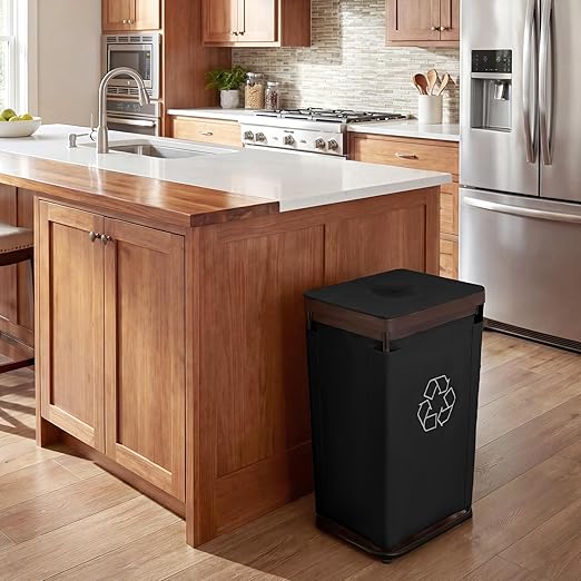 StorageWorks Recycling Bin with Lid, 29Gal Large Recycling Bin for Kitchen, Indoor Recycling Bins with 2 Reusable Washable Bags for Bottles and Cans, Steel Frame Fabric Sorter, 110L, Black