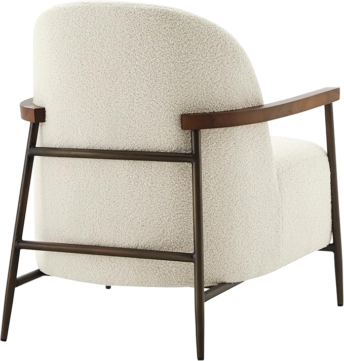 CHITA Accent Chair for Living Room Set of 2, FSC Certified Modern Upholstered Faux Sherpa Fabric Armchair with Metal Frame and Wooden Armrests, Ivory