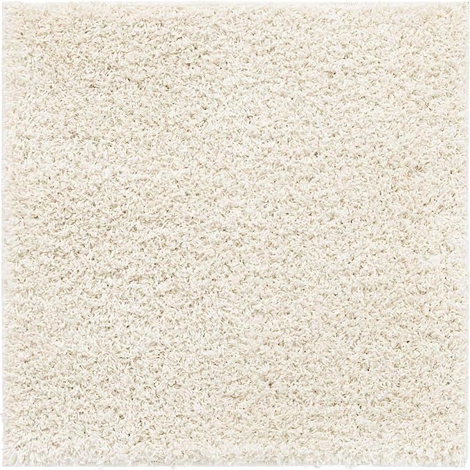 Unique Loom Solid Shag Collection Area Rug (3' 3" Square, Snow White)