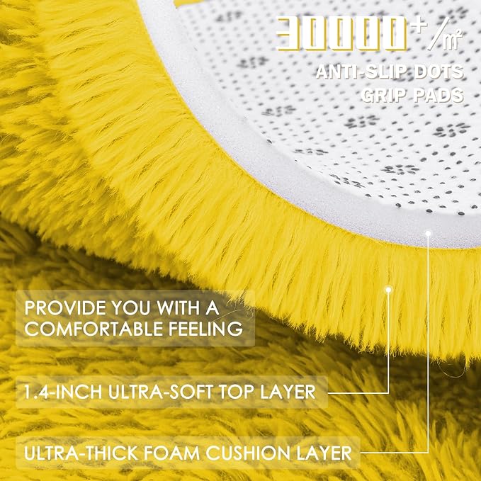 OLANLY Yellow Round Rugs for Bedroom - Machine Washable, 8 ft Circle Area Rugs for Living Room, Soft and Fluffy Shaggy Carpet for Teen Girl and Boys, Nursery Rooms, Dorms, Home Decor Aesthetic