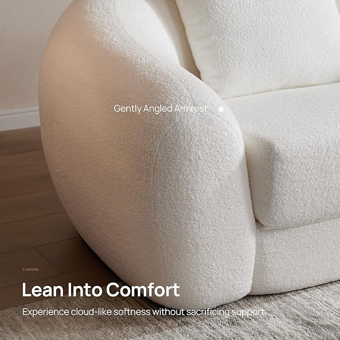 SICOTAS 49.9" Curved Convertible Sofa Couch Bed for Living Room Futon Cloud Boneless Sleeper Chair Pull Out Floor Couch with Deep Seat Single Sofa Foam Lounger No Assembly for Bedroom Apartment, White