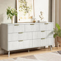 CARPETNAL Fluted 7 Drawer Dresser for Bedroom, 55" Wide Wooden Chest of Drawers with Rounded Corners, Gold Handles, Modern Storage Organizer for Bedroom, Hallway(White)