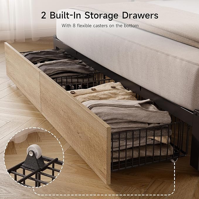 ONBRILL Twin Daybed with Trundle, Twin to King Daybed with Pop up Trundle, Metal Twin Day Bed Frame with Storage Drawers, Upholstered Headboard & Power Outlet for Living Room & Guest Room, Black