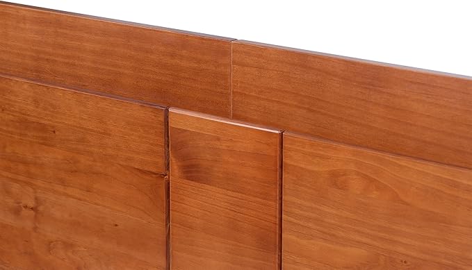 memomad Bali Slim Set: Storage Platform Bed with Drawers + Flat Panel Headboard (Queen Size, Caramel Brown Wood)