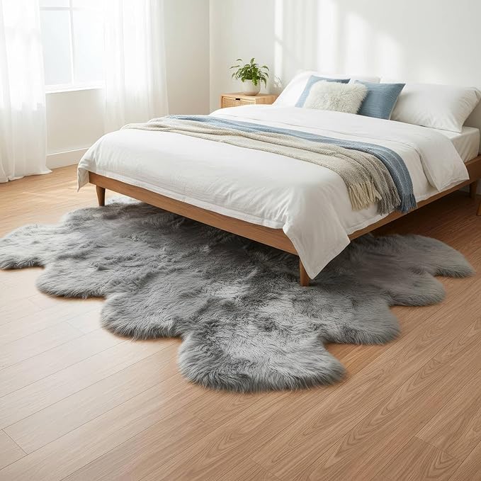Premium Genuine Sheepskin Rugs for Living Room - Large Size Sheep Skin for Bedroom - 6' x 8' Long Fur Soft & Natural Fluffy Area Rug, Silver Gray, Eight Pelt