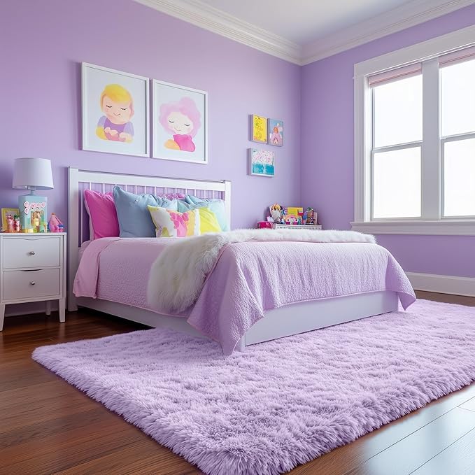 PAGISOFE Fluffy Soft Purple Rug 5' x 7' Rug, Shaggy Rugs for Girls Bedroom, Living Room Furry Rugs for Bedroom Princess, Bedside Rug Nursery Christmas Home Decoration Shag Carpet for Kids Teen's Room