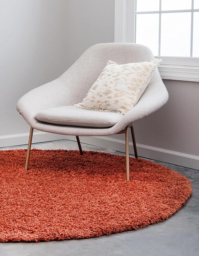 Unique Loom Solid Shag Collection Area Rug (7' 1" Round, Terracotta)