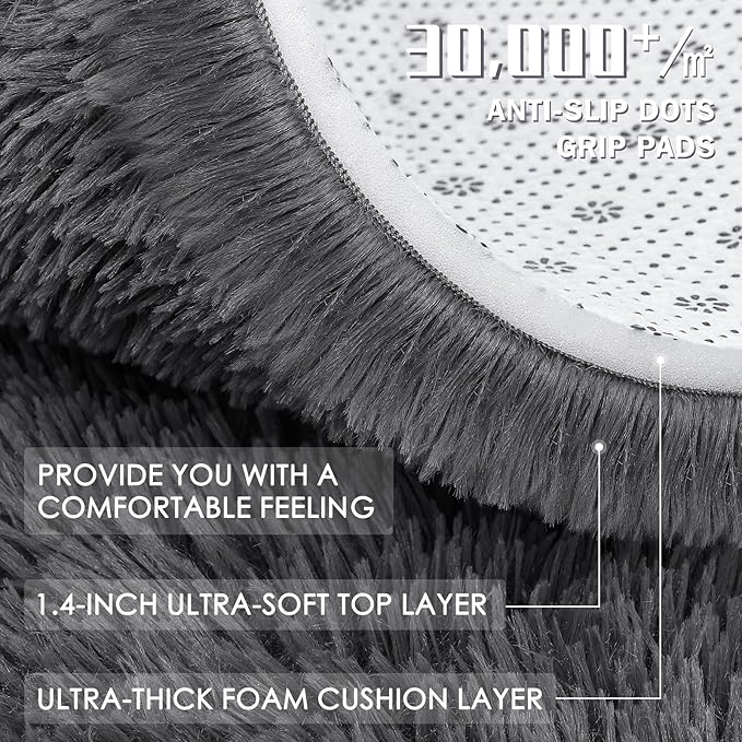 OLANLY 5x7 Machine Washable Large Area Rugs for Living Room, Bedroom, Soft Fluffy Shaggy Bedside Rug, Indoor Floor Carpet for Kids Girls and Boys, Dorms, Nursery, Home Decor Aesthetic, Grey