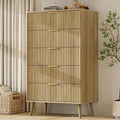 LYNSOM Fluted 5 Drawers Dresser, 45" Tall Modern Chest of Drawers with Curved Profile Design and Metal Handle, Wood Drawer Organizer for Bedroom, Living Room, Hallway, Entryway, Oak