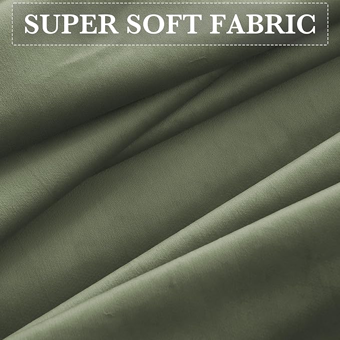 RYB HOME Blackout Velvet Curtains 108 inches Long, Total Light Blocking Room Darkening Thermal Insulated Back Tab Curtains for Nursery Bedroom, Sage Green, 52W x 108L, 2 Panels