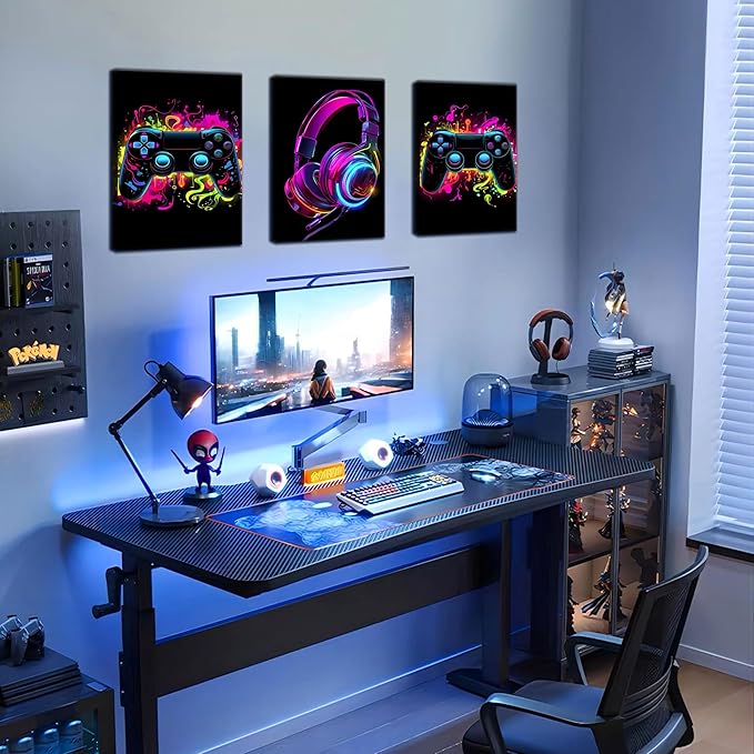 BGFCE Game Room Decor Set of 3, Neon Gaming Video Game Room Wall Art, Gaming Canvas Paintings Posters Prints for Teen Boys Room Children Teen Wall Decor Framed 16x24 in