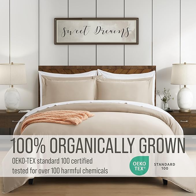 Bella Coterie Luxury Bamboo Viscose Queen Size Duvet Cover Set | 100% Organically Grown | Corner Ties | Ultra Soft | Cooling | Two Pillow Shams | 90 x 94 | No Insert [Dune]