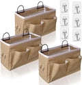 Kanrichu 3pcs Middle Wall Hanging Organizer Bag, Linen Fabric Door Hanging Storage Basket with Pockets, Waterproof Bin for Kitchen, Bedroom, Office, RV Camper (Khaki)