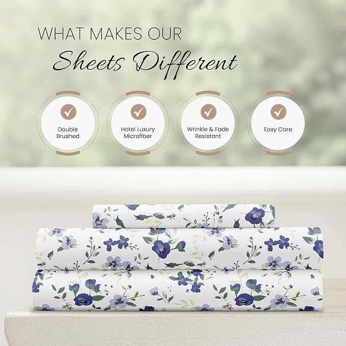 Linen Market 3 Piece Twin Sheets (Light Blue Floral) - Sleep Better Than Ever with These Ultra-Soft & Cooling Bed Sheets for Your Twin Size Bed - Deep Pocket Fits 16" Mattress