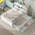 Platform Bed with Storage Headboard, USB, Twin Size Trundle and 3 Drawers, Full Size, White Color