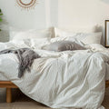 MooMee Striped Duvet Cover Set 100% Washed Cotton Linen Like Textured Breathable Durable Soft Comfy (White Dark Grey Wide Stripes, Super King 108"x98")