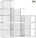 Kuject X-Large Shoe Storage Boxes Organizers Clear Plastic Stackable 12 Pack, Shoe Rack & Holder Substitute, Sneaker Containers, Toy Storage Organizer Bins for Entryway, Closet, Under Bed, White