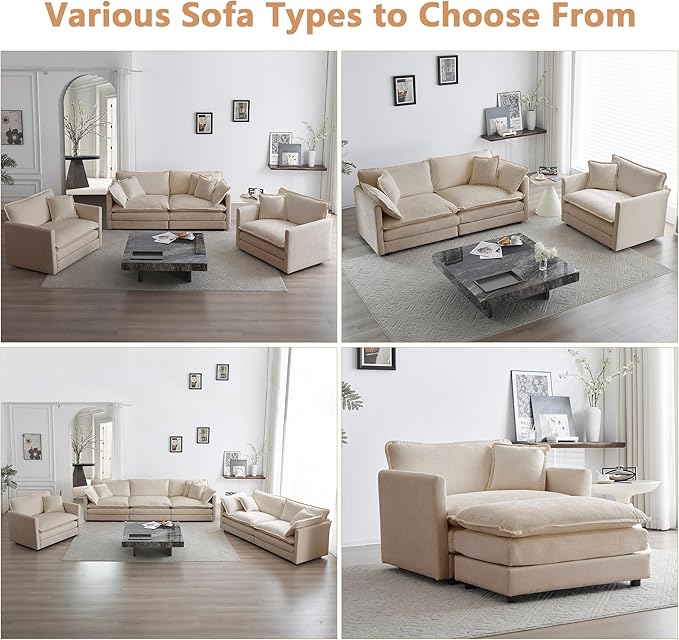 mikibama 41.4" W Single Seat Sofa, Chenille Comfy Deep Upholstered Couch Armchair with Toss Pillow for Living Room Bedroom Office Apartment, Light Coffee
