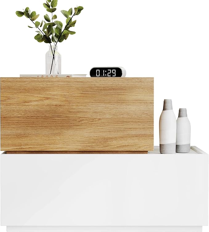 Modern Nightstand Modular Stackable Drawers Modular Storage Bedroom Furniture Set - Bedside Table, Storage Cabinet, Sofa End Table for Bedroom Living Room Hallway Entryway Oak and White