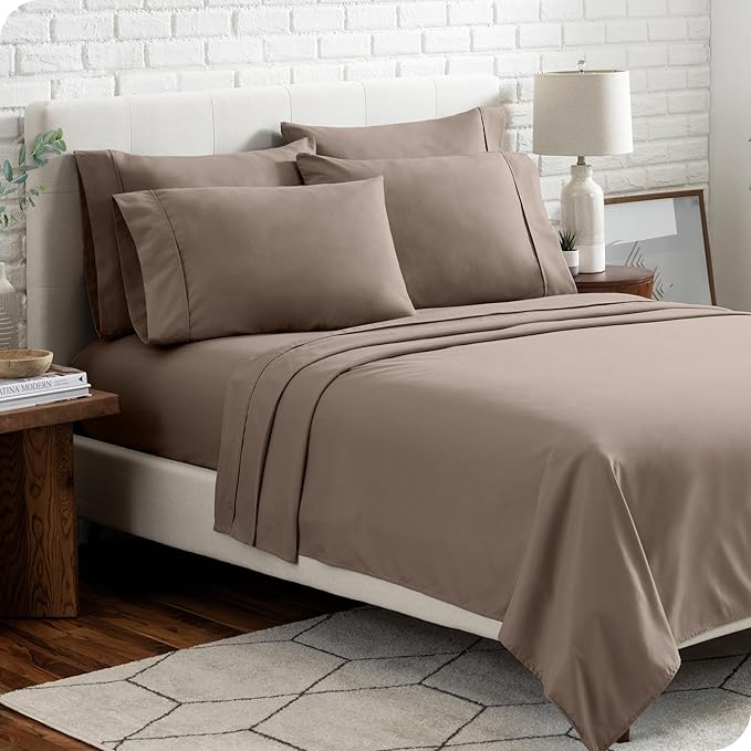 Bare Home Hotel Luxury Full Sheet Set, Extra Soft - 6 Piece Set - Deep Pockets - Easy Fit - Cooling & Breathable - Wrinkle, Fade, Stain Resistant - Includes 4 Pillowcases (Full, Taupe)