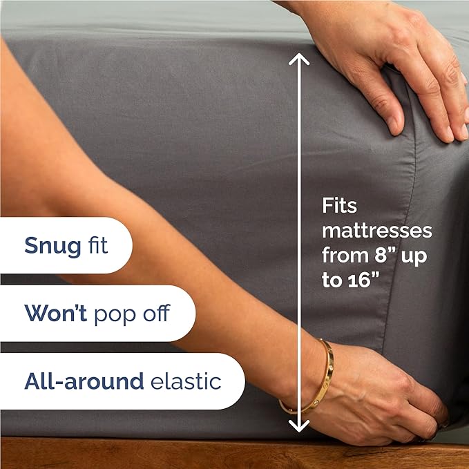 Full 6 Piece Sheet Set - Cooling, Comfy & Breathable - Hotel Luxury Bedding, Includes Fitted Sheet for Women, Men, Kids & Teens - 1 Flat, 1 Fitted Sheet, 4 Pillowcases with Deep Pockets - Dark Grey