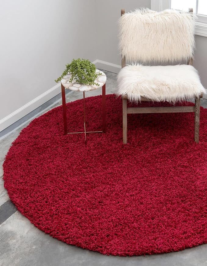 Unique Loom Solid Shag Collection Area Rug (3' 3" Round, Cherry Red)