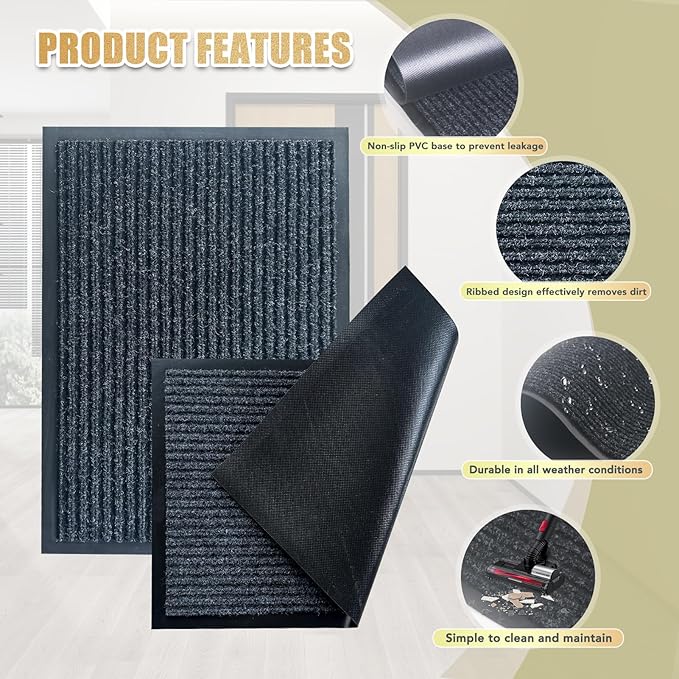 Front Door Mat,3'x6'Indoor Outdoor Door Mat,Heavy Duty Durable Welcome,Commercial Floor Mats Inside Outside Entrance, Waterproof All-Season, All-Weather Non Slip Backing Doormat for Entryway,Black