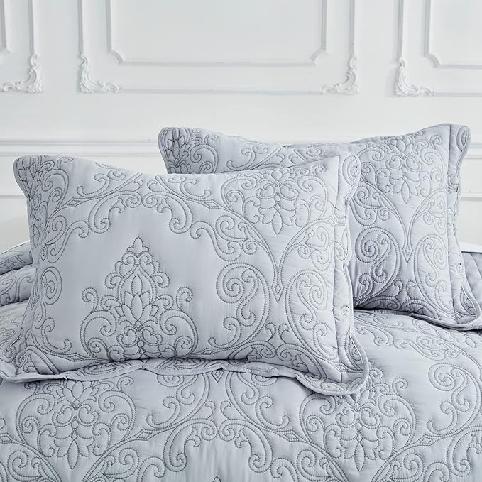 CHIXIN Microfiber King Pillow Shams Set of 2 - Decorative Quilted Pillow Covers - Grey - Size (20" x 36")