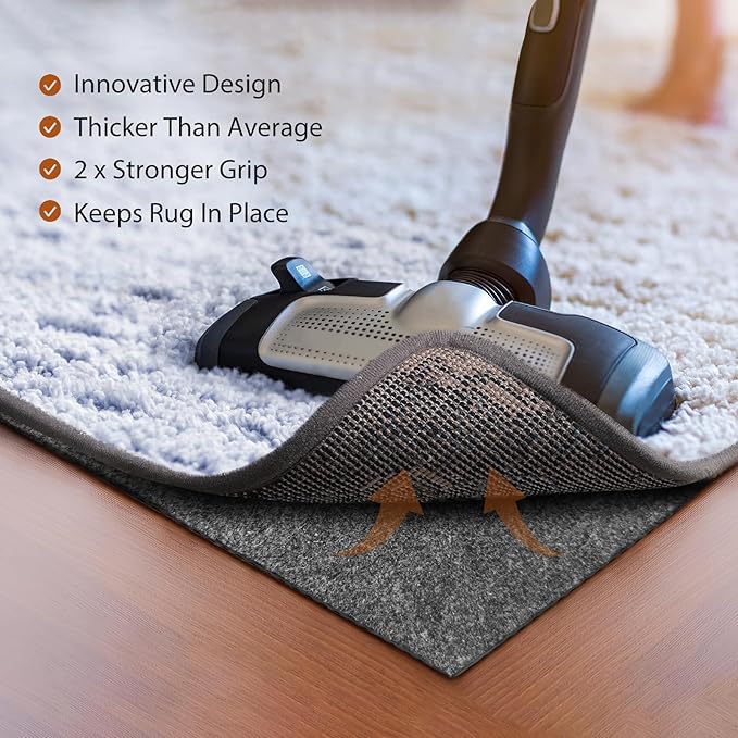 Felt Rug Pad, 9 x 12 Ft Rubber Non-Slip Rug Pad Gripper, Keep Rugs Secure and in Place, Extra Strong Under Carpet Mat Cushion - for All Floors