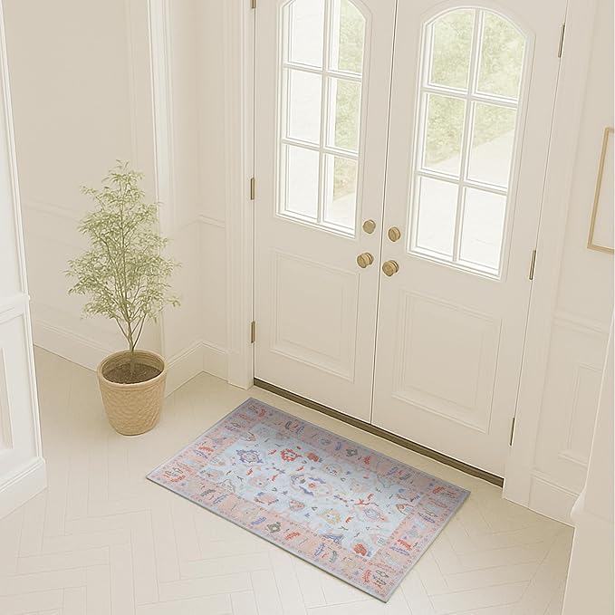 Fame Rugs Modern Oushak Rug 2x3, Vintage Doormat Turkish Colorful Oriental Antique Inspired Washable Small Area Rug, Luxury Living Room Bedroom (995BO, 2' x 3')