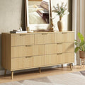 CARPETNAL Fluted 7 Drawer Dresser for Bedroom, 55" Wide Wooden Chest of Drawers with Rounded Corners, Gold Handles, Modern Storage Organizer for Bedroom, Hallway(Oak)