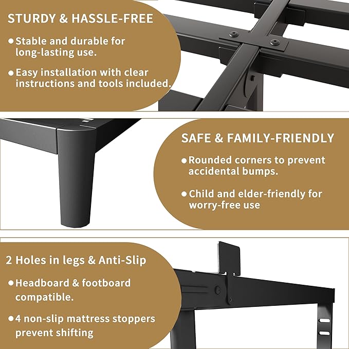 ITIMIDI 10 Inch Bed Frame King Size with Metal Gaskets, No Box Spring Needed, Heavy Duty Steel Support 3000 LBS, DIY Headboard, Anti-Slip Mattress Stopper, Round Corner Leg, Easy Assembly, Black