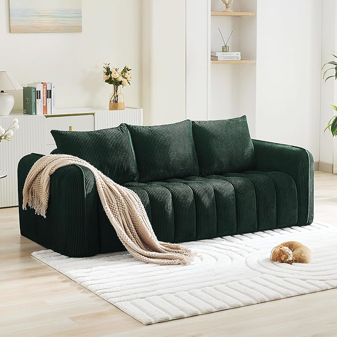 83'' Boneless Corduroy Sofa, Oversized 3 Seater Deep Seat Couch with Rounded Armrest, Modern Upholstered Cloud Sofa for Living Room, No Assembly, Grey