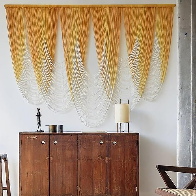 IOWER Macrame Wall Hanging Large Yellow Yarn Tapestry Headboard Decor Handmade Fiber Art Backdrop for Boho Bedroom, Living Room, 57" W x 41" L