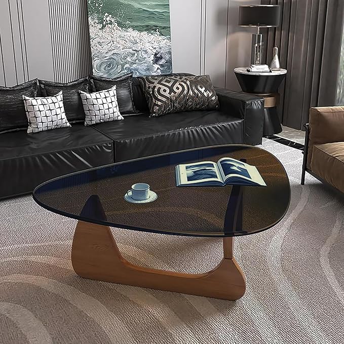 Modern Glass Coffee Table, Mid Century Small Coffee Table, Coffee Table for Living Room,Suitable for Bedroom Living Room Reception Office Tables (Walnut/Grey, Small)