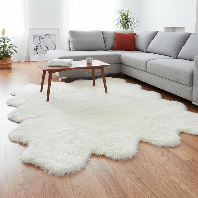 Genuine Extra Large Sheepskin Rug for Living Room/Bedroom - Super Soft Sheep Skin - Eight Pelt Natural Non-Dyed Fur with Skid Resistant Suede Backing, 6ft. x 8ft.