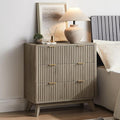 T4TREAM Fluted 3 Drawers Nightstand, Oversized Extra Large Modern Side Table, End Table Bedside for Bedroom, Living Room, Curved Profile Design, Grey Alder