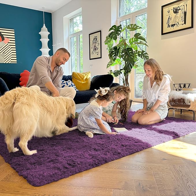 OLANLY 2x5 Machine Washable Runner Rugs for Hallway, Soft Fluffy Shaggy Bedside Rugs for Bedroom, Living Room, Indoor Floor Carpet for Kids Girls and Boys, Home Decor Aesthetic, Dark Purple