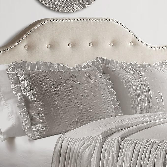 Lush Decor Ruffle Skirt Bedspread Set - 3-Piece Luxurious Farmhouse Bedding - Elegant Ruffle Detail - Timeless Style - Soft Lightweight Sheets - California King, Grey