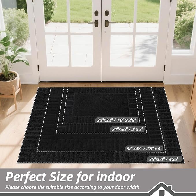 BEQHAUSE Door-Mat Non-Slip Front Doormat Low-Profile Entrance Mats for Front Door Entry Resist Dirt Washable Doormat Absorbent Entryway Door Mat,Black,36"x60"