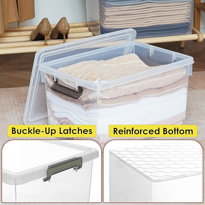Citylife 48 QT 6 Packs Plastic Storage Bins with Lids and Secure Latching Buckles Clear Stackable Storage Containers for Organizing Durable Storage Box