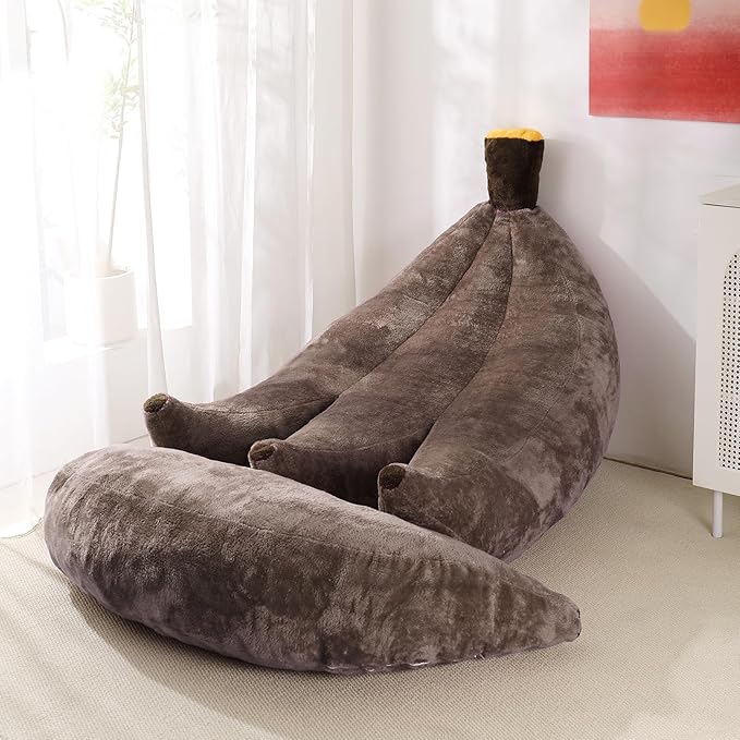 Banana Bean Bag Chair with Ottoman, Floor Sofa Bed with Footrest, Comfy Convertible Lounger for Adults, Plush Couch for Bedroom, Living Room or Dorm, L-Coffee